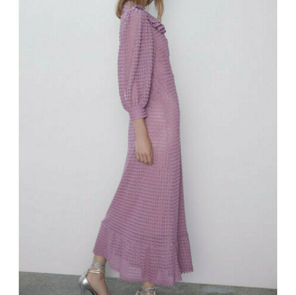 ZARA| TEXTURED KNIT DRESS WITH RUFFLES - Picture 4 of 16